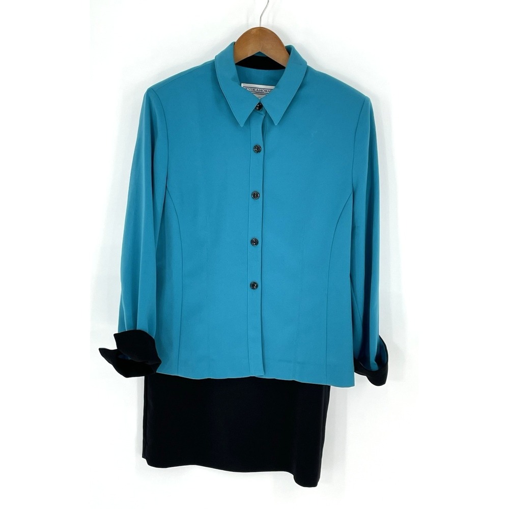 Jessica‎ Howard Womens 2PC Skirt Suit Size 12 Blue Black Career Executive